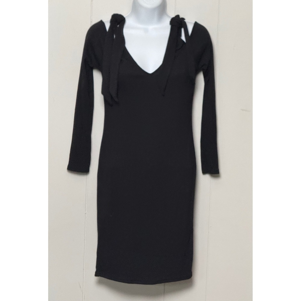 Minkpink Black Cold Shoulder Tie Detail Mini Dress V-Neck Long Sleeve Sz Medium